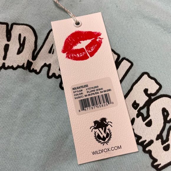 Wildfox Women’s Small Plume Blue Pullover Crewneck Sweater Holidateless NWT - Picture 5 of 5